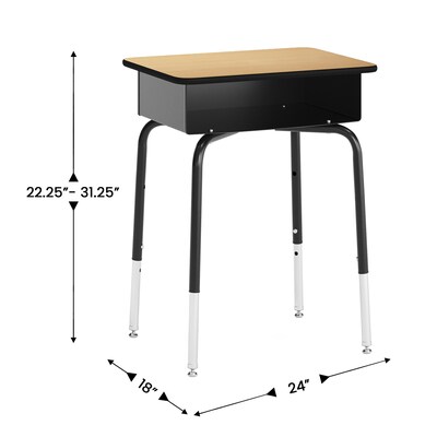 Flash Furniture HERCULES 24"W Student Desk with Classroom Stack Chair, Natural Desktop/Black Frame/Black Chair(FDDESKNABSCH3BB)
