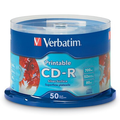 Verbatim 95005 52x CD-R, Silver, Inkjet Printable, 50/Pack