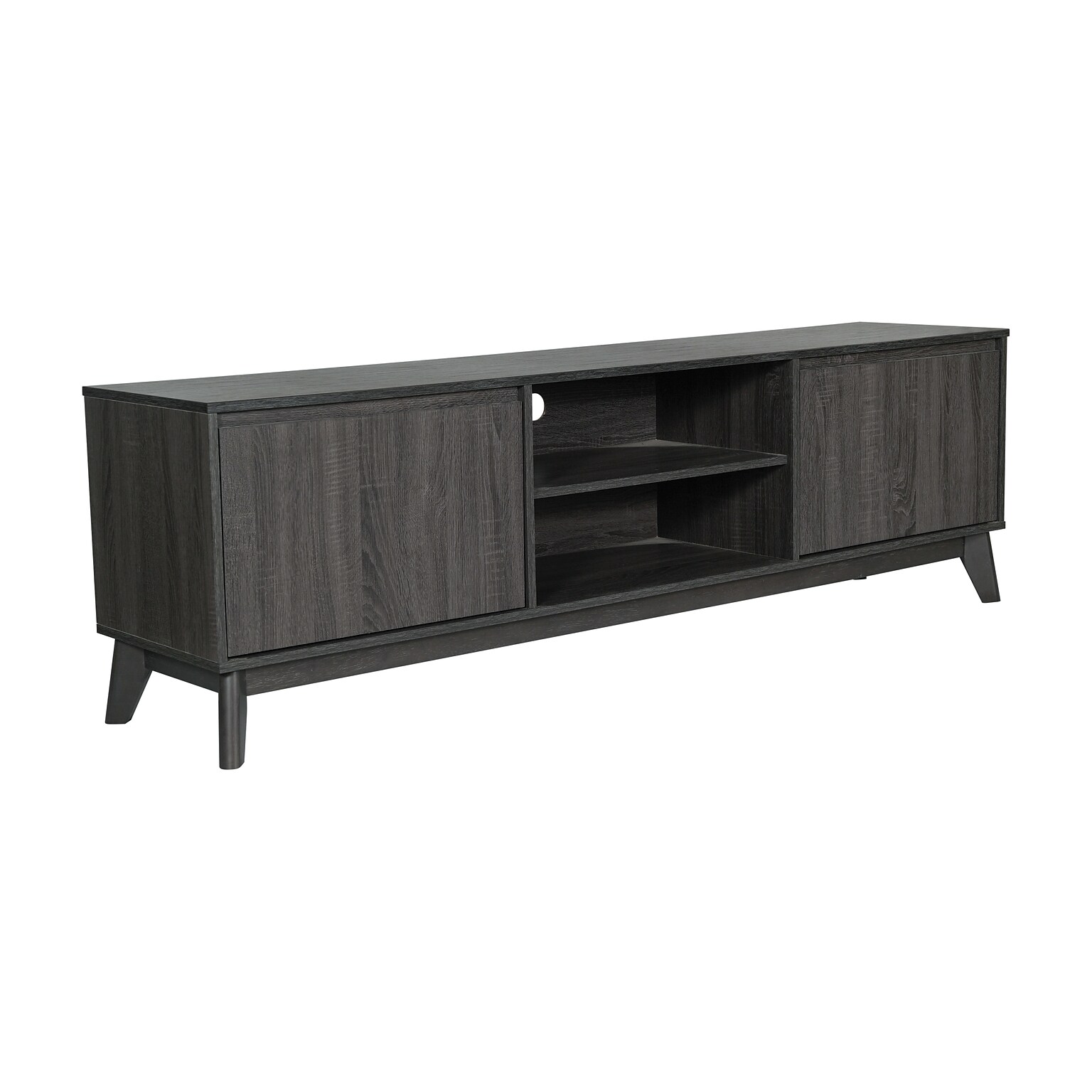 Flash Furniture Hatfield Mid-Century Modern TV Stand, Screens up to 65+, Black Wash (EMTV1801BK)