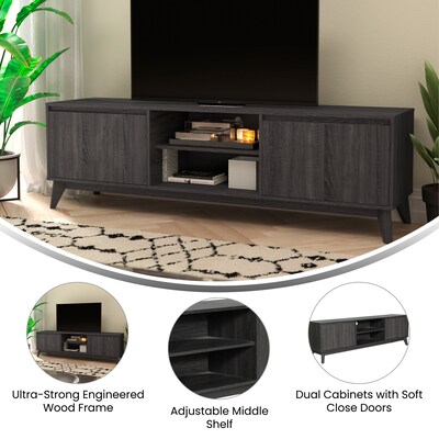 Flash Furniture Hatfield Mid-Century Modern TV Stand, Screens up to 65+", Black Wash (EMTV1801BK)