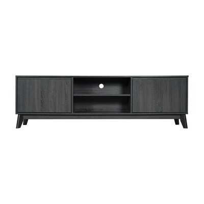 Flash Furniture Hatfield Mid-Century Modern TV Stand, Screens up to 65+", Black Wash (EMTV1801BK)