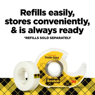 Scotch Permanent Double Sided Tape With Dispensers, 0.5" x 13.9 yds., Clear, 6/Pack (6137H-2PC-MP)