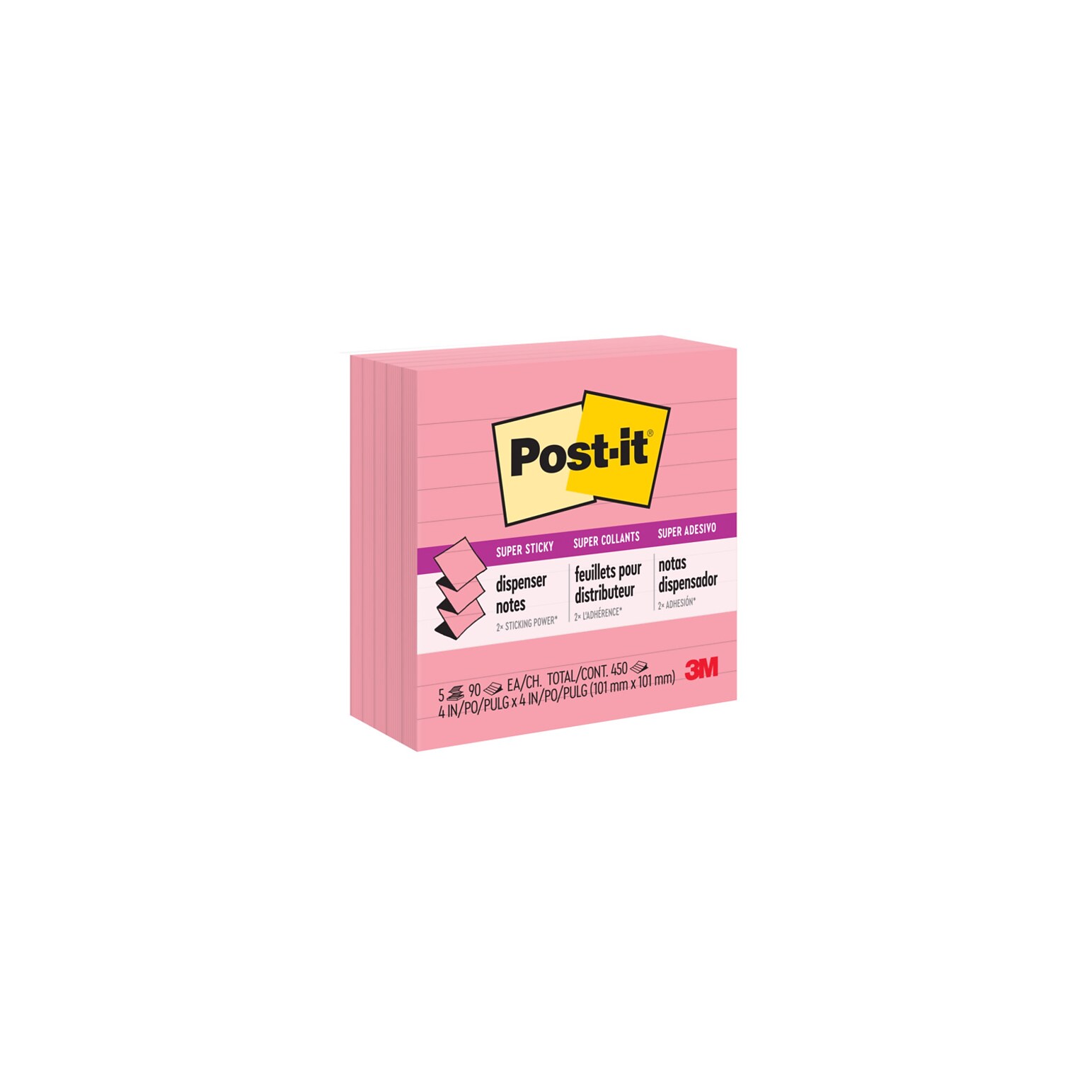 Post-it® Super Sticky Notes, 4 x 4, Pink Wave, Lined, 90 Sheets/Pad, 5 Pads/Pack (R440-NPSS)