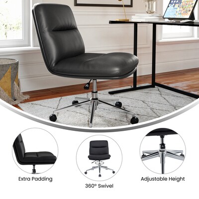 Flash Furniture Chloe Armless Ergonomic Faux Leather Swivel Task Chair, Black/Chrome Frame (CH2321741BK)
