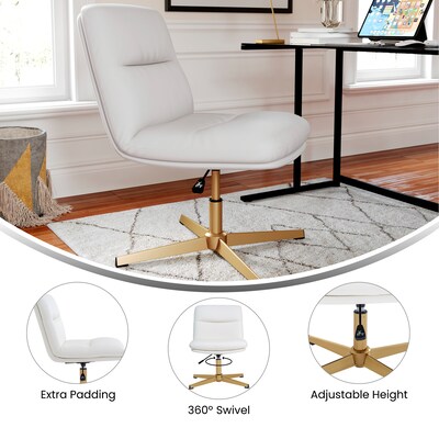 Flash Furniture Chloe Armless Ergonomic Faux Leather Swivel Task Chair, White/Gold Frame (CH232174WHGLD)