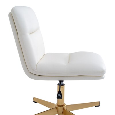 Flash Furniture Chloe Armless Ergonomic Faux Leather Swivel Task Chair, White/Gold Frame (CH232174WHGLD)
