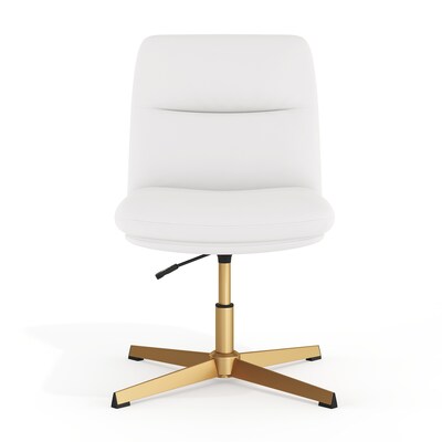 Flash Furniture Chloe Armless Ergonomic Faux Leather Swivel Task Chair, White/Gold Frame (CH232174WHGLD)