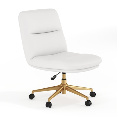 Flash Furniture Chloe Armless Ergonomic Faux Leather Swivel Task Chair, White/Gold Frame (CH2321741W