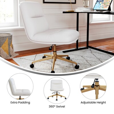 Flash Furniture Chloe Armless Ergonomic Faux Leather Swivel Task Chair, White/Gold Frame (CH2321741WHGLD)