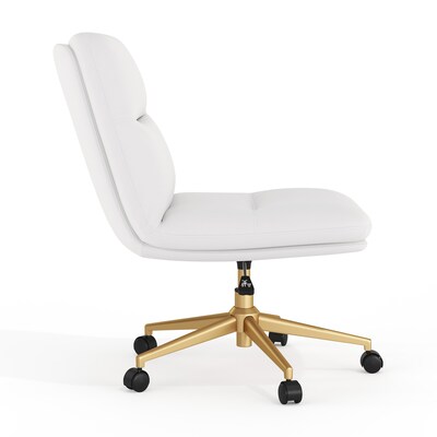 Flash Furniture Chloe Armless Ergonomic Faux Leather Swivel Task Chair, White/Gold Frame (CH2321741WHGLD)