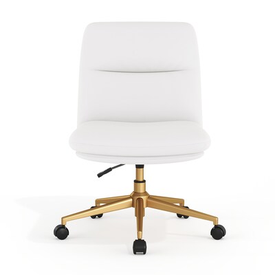 Flash Furniture Chloe Armless Ergonomic Faux Leather Swivel Task Chair, White/Gold Frame (CH2321741WHGLD)