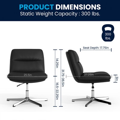 Flash Furniture Chloe Armless Ergonomic Faux Leather Swivel Task Chair, Black/Chrome Frame (CH232196BK)