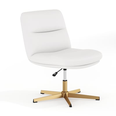 Flash Furniture Chloe Armless Ergonomic Faux Leather Swivel Task Chair, White/Gold Frame (CH232196WH