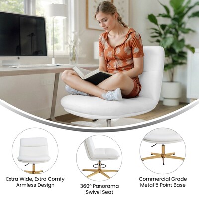 Flash Furniture Chloe Armless Ergonomic Faux Leather Swivel Task Chair, White/Gold Frame (CH232196WHGLD)
