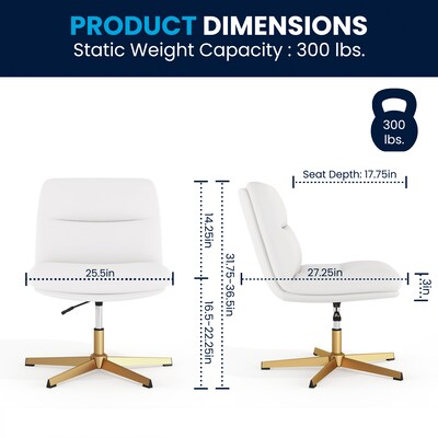 Flash Furniture Chloe Armless Ergonomic Faux Leather Swivel Task Chair, White/Gold Frame (CH232196WHGLD)