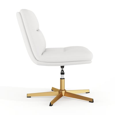 Flash Furniture Chloe Armless Ergonomic Faux Leather Swivel Task Chair, White/Gold Frame (CH232196WHGLD)