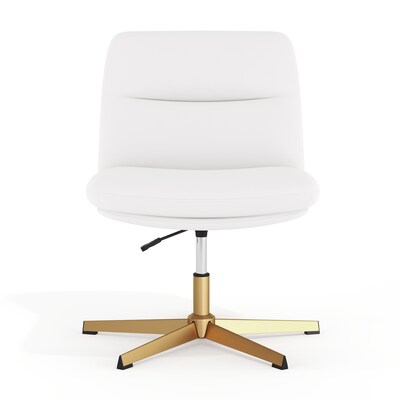 Flash Furniture Chloe Armless Ergonomic Faux Leather Swivel Task Chair, White/Gold Frame (CH232196WHGLD)