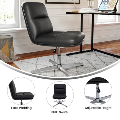 Flash Furniture Chloe Armless Ergonomic Faux Leather Swivel Task Chair, Black/Chrome Frame (CH232174BK)