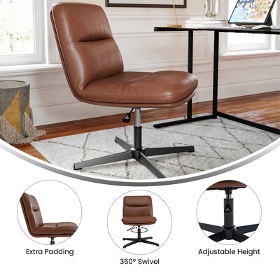 Flash Furniture Chloe Armless Ergonomic Faux Leather Swivel Task Chair, Cognac/Black Frame (CH232174CGNBK)