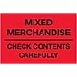 Tape Logic Labels, "Mixed Merchandise Check Contents Carefully", 2 x 3", Fluorescent Red, 500/Roll (DL1621)