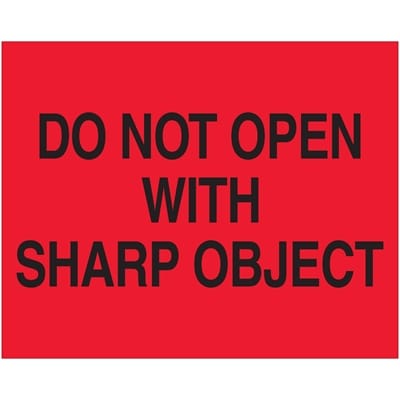 Tape Logic Labels, Do Not Open with Sharp Object, 8 x 10, Fluorescent Red, 250/Roll (DL1631)