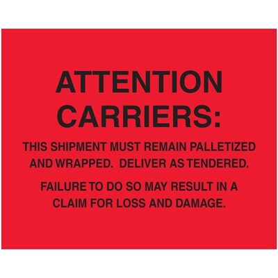 Tape Logic Labels, Must Remain Palletized, 8 x 10, Fluorescent Red, 250/Roll (DL1639)