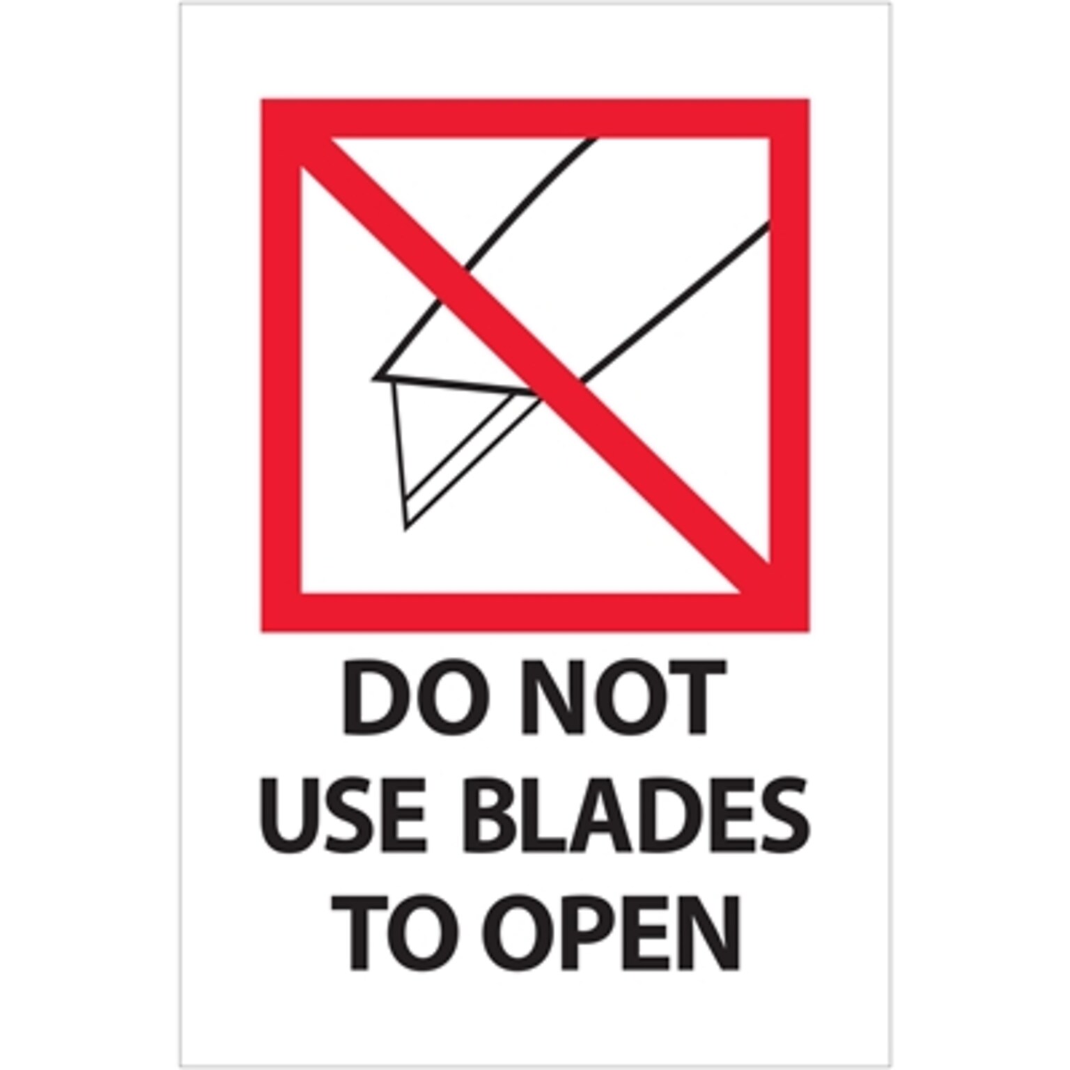 Tape Logic Labels, Do Not Use Blades to Open, 4 x 6, Red/White/Black, 500/Roll (IPM504)