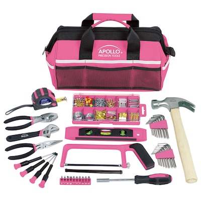 Apollo Tools Household Tool Kit in a Soft-Sided Tool Bag Pink, 201 Piece (DT0020P)