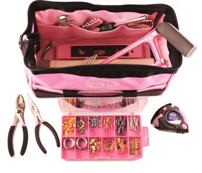 Apollo Tools Household Tool Kit in a Soft-Sided Tool Bag Pink, 201 Piece (DT0020P)