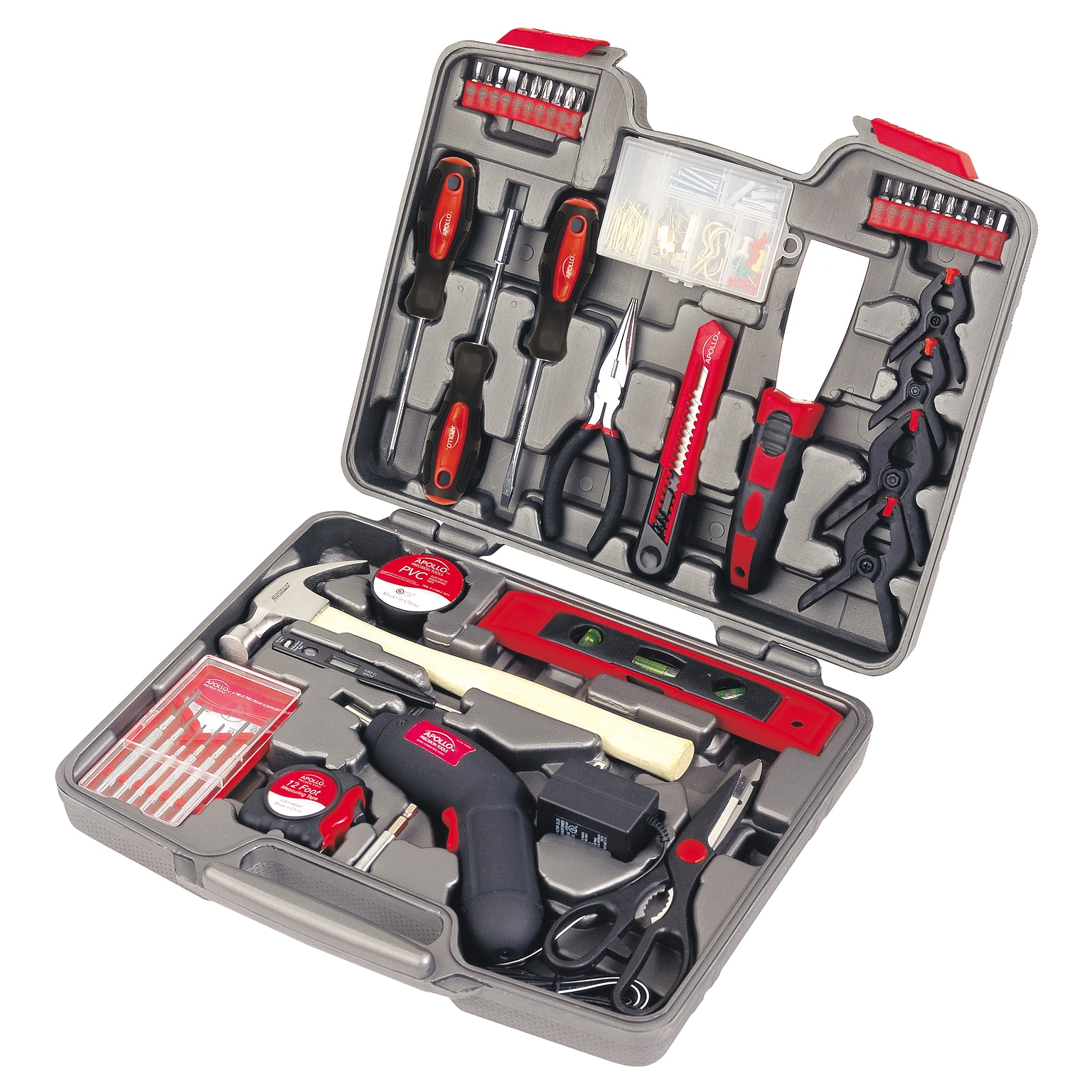 Apollo Tools Household Tool Kit with 4.8 Volt Cordless Screwdriver, 144 Piece (DT8422)