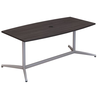 Bush Business Furniture 72W x 36D Boat Shaped Conference Table with Metal Base, Storm Gray, Installed (99TBM72SGSVKFA)
