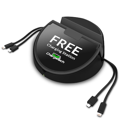 ChargeTech Cell Phone Charging Dock for Desktop, (4) Cables, Cable Compartment (CCD4)