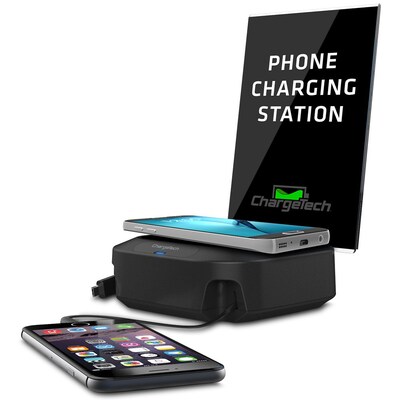 ChargeTech Charging Hub with Qi Wireless Pad, (1) USB Port, (2) Retractable Cables (CHW2)