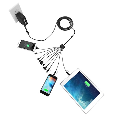 ChargeTech Universal Multi-Charging Cable Squid, 10 Cables, Black (V10)