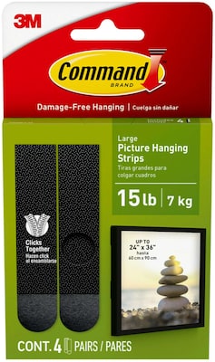 Command Large Hanging Strips, 15 lb., Black, 4/Pack (17206BLK-ES)