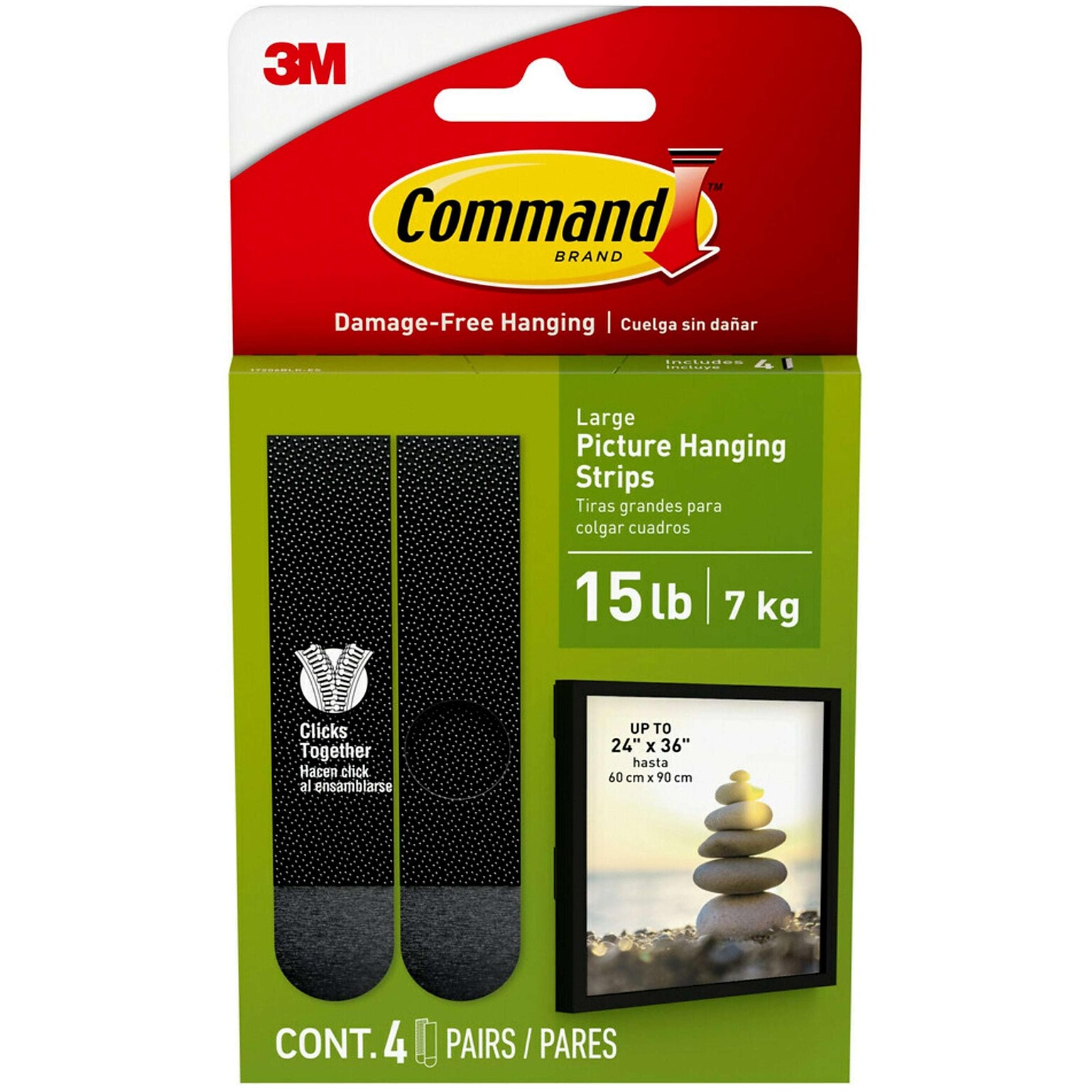 Command Large Hanging Strips, 15 lb., Black, 4/Pack (17206BLK-ES)