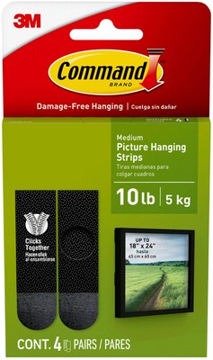 Command Medium Hanging Strips, 10 lb., Black, 4/Pack (17201BLK-ES)