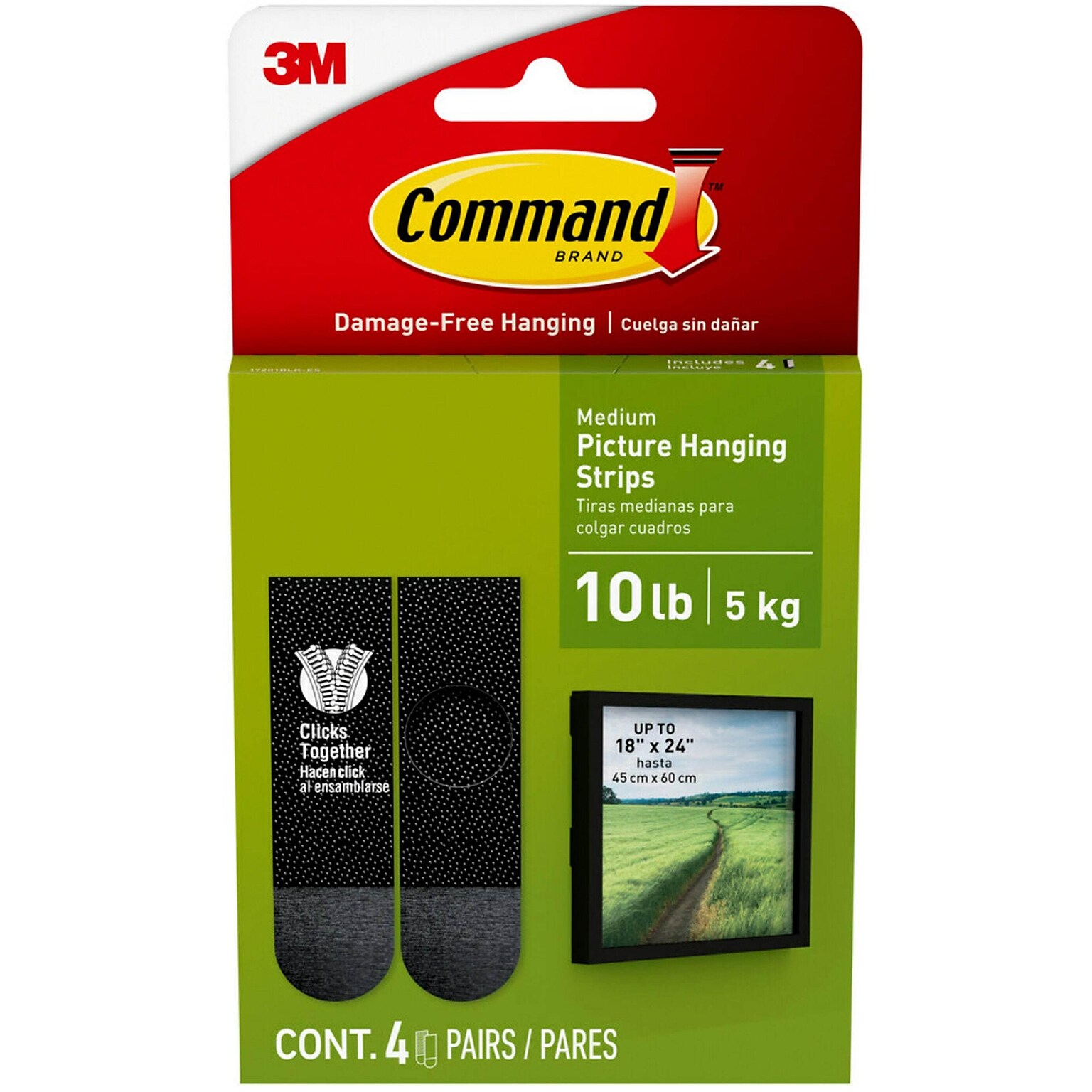 Command Medium Hanging Strips, 10 lb., Black, 4/Pack (17201BLK-ES)