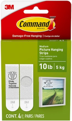 Command Medium Hanging Strips, 10 lb., White, 4/Pack (17201-4PK-ES)