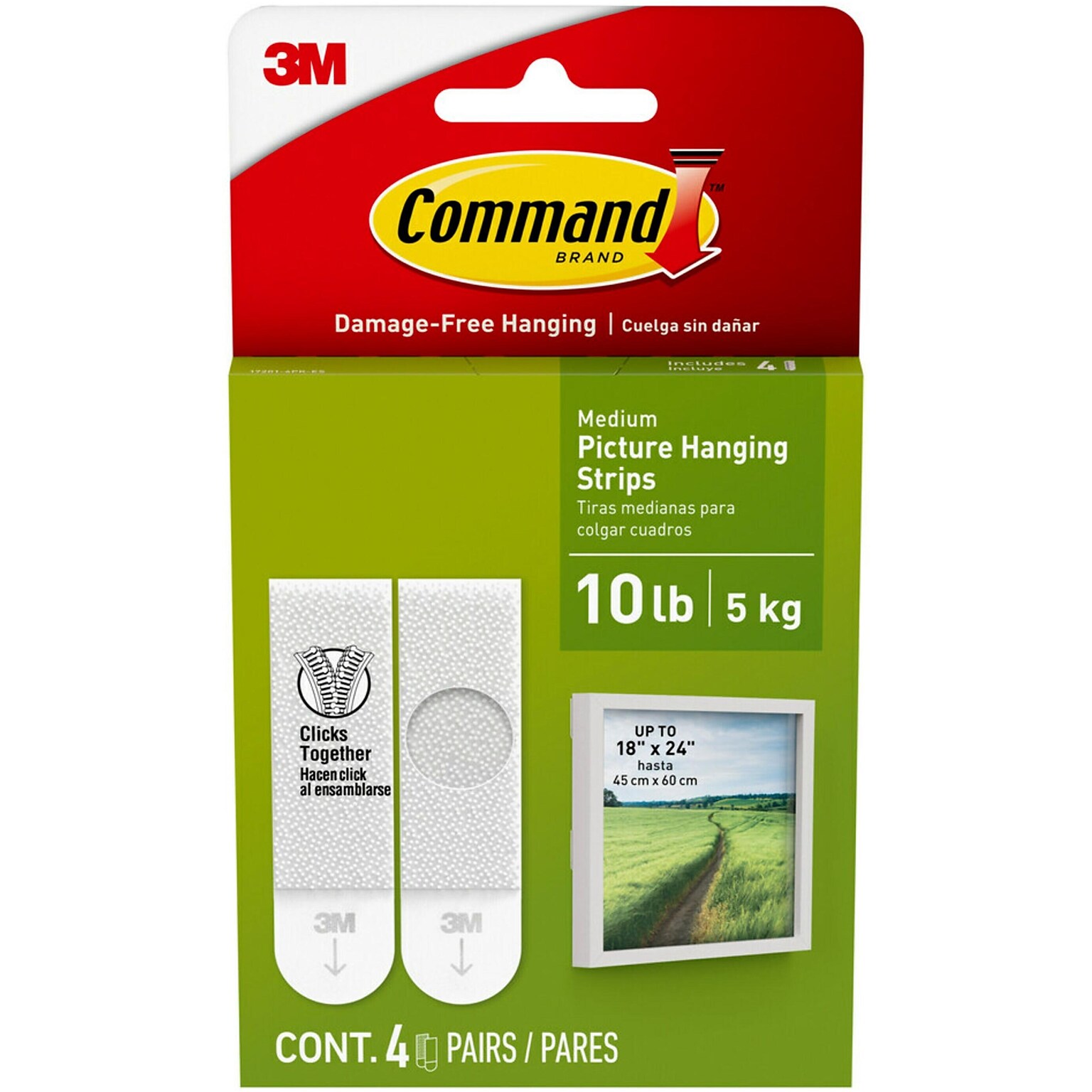 Command Medium Hanging Strips, 10 lb., White, 4/Pack (17201-4PK-ES)