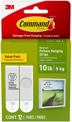 Command Medium Hanging Strips, 10 lb., White, 12/Pack (17204-12ES)
