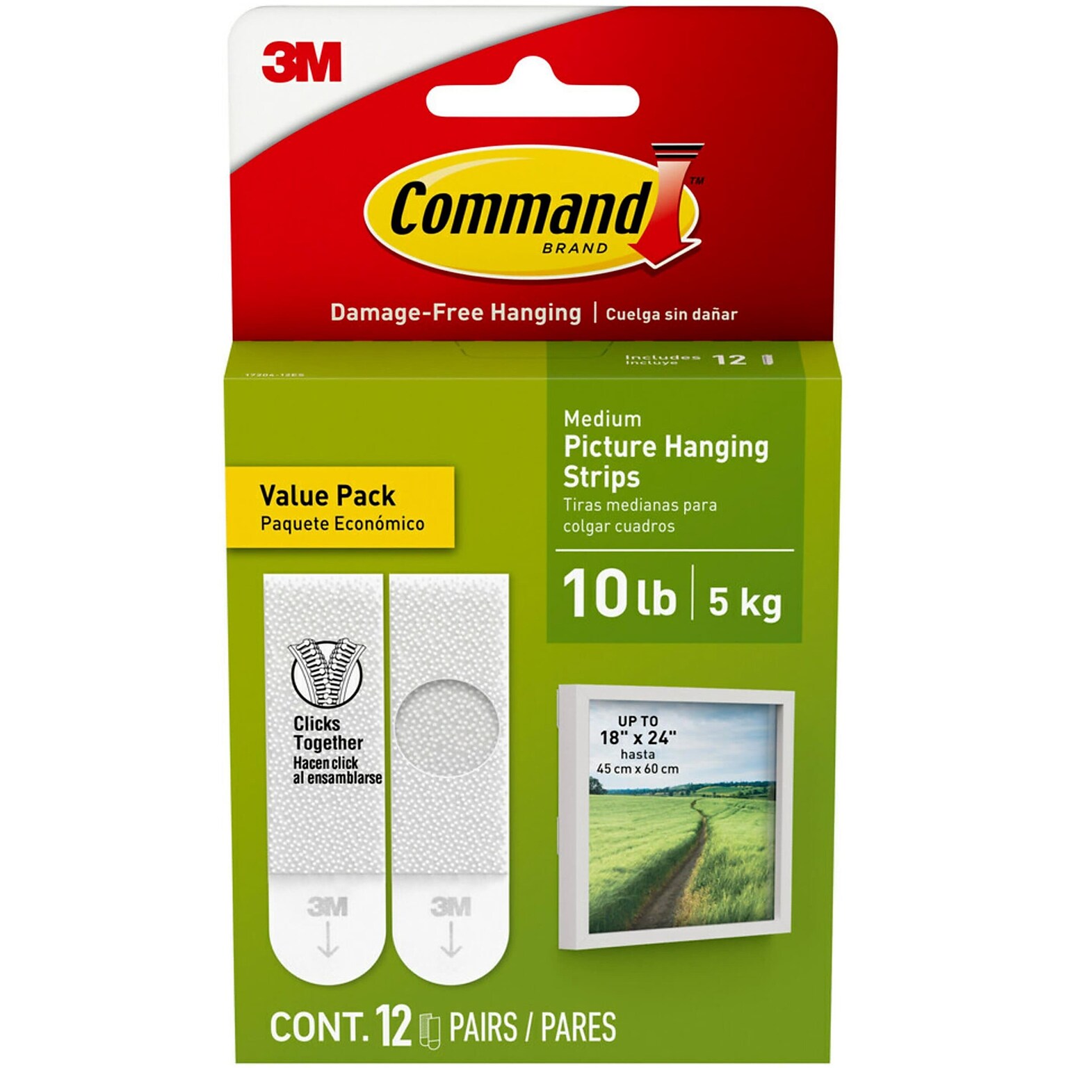Command Medium Hanging Strips, 10 lb., White, 12/Pack (17204-12ES)