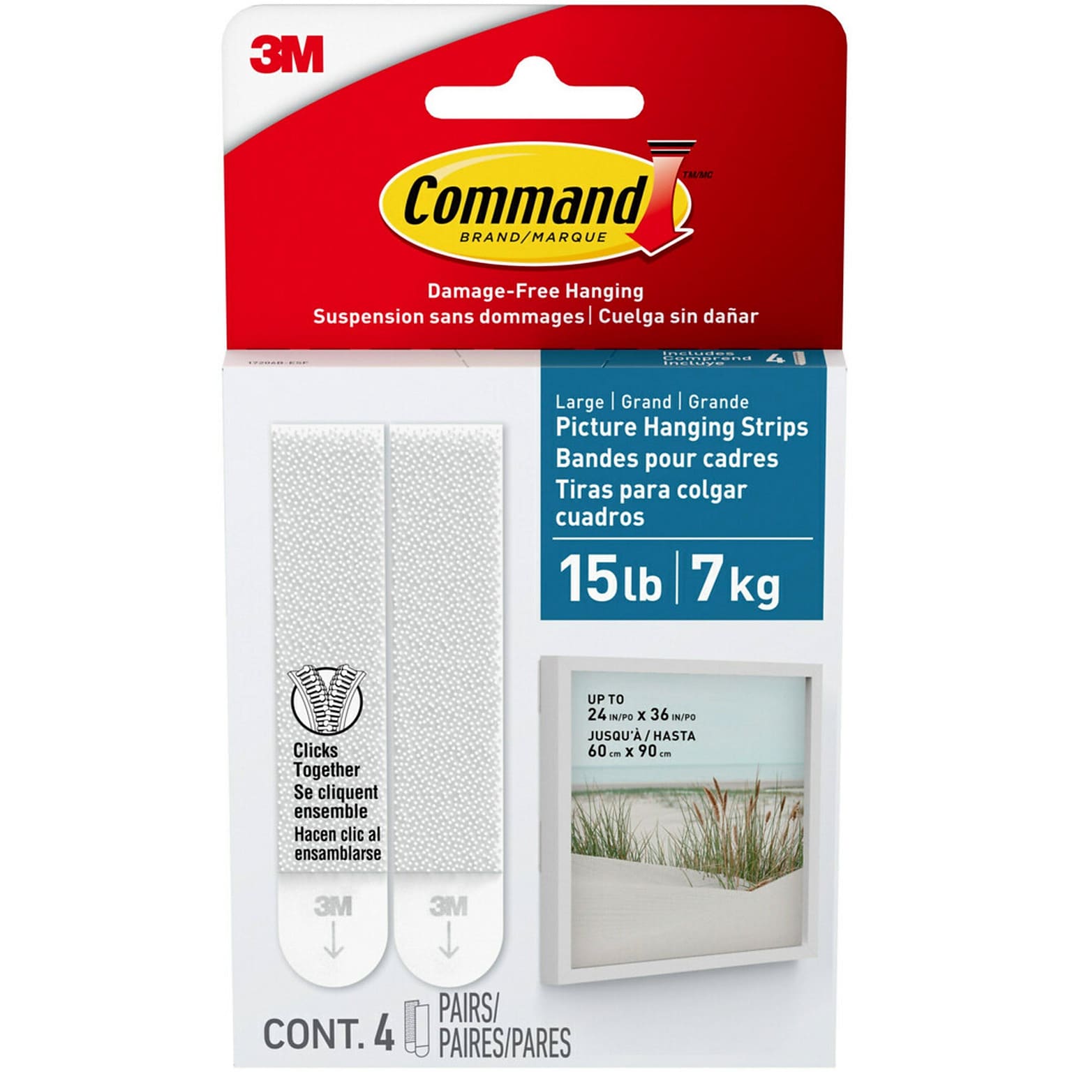 Command Large Bathroom Hanging Strips, 15 lb., White, 4/Pack (17206B-ES)