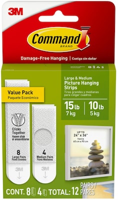 Command Assorted Size Picture Hanging Strips, 12 Pairs/Pack (17209-ES)