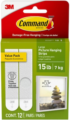 Command Large Hanging Strips, 15 lb., White, 12/Pack (17206-12ES)