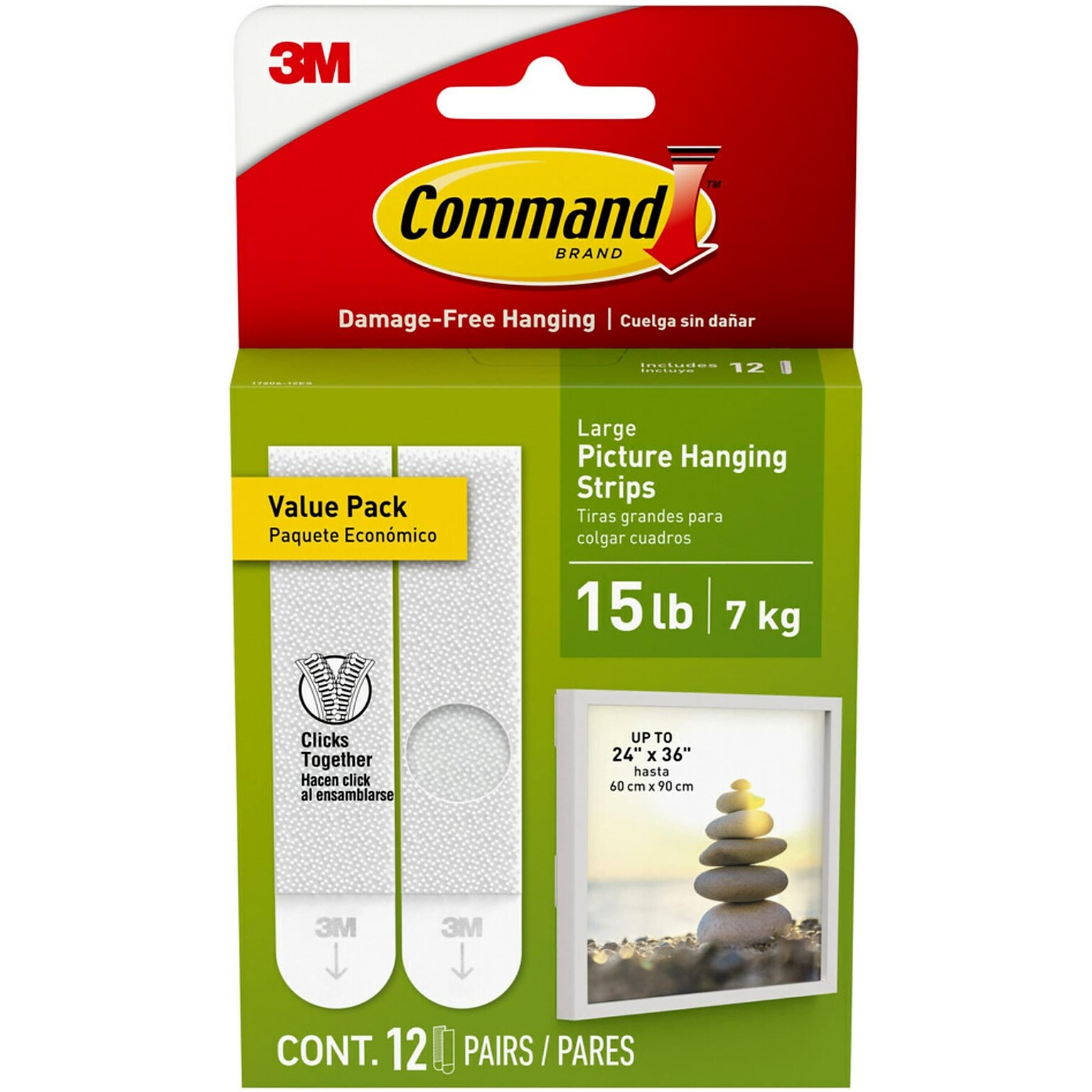 Command Large Hanging Strips, 15 lb., White, 12/Pack (17206-12ES)