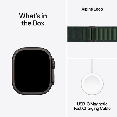 Apple Watch Ultra 2 GPS + Cellular Smartwatch, 49mm, Black Titanium Case with Dark Green Alpine Loop, Medium (MX4R3LW/A)