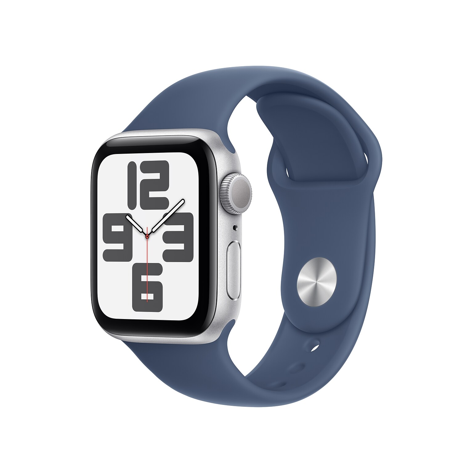 Apple Watch SE GPS Smartwatch, 40mm, Silver Aluminum Case with Denim Sport Band, Medium/Large (MXED3LL/A)