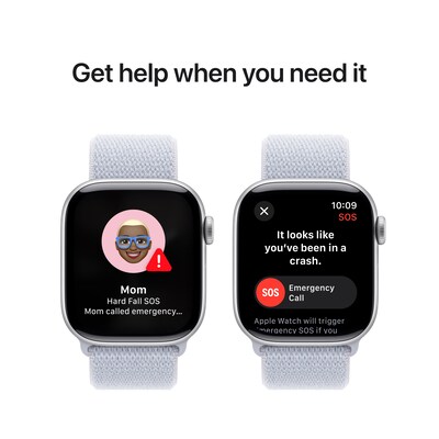 Apple Watch Series 10 GPS + Cellular Smartwatch, 42mm, Silver Aluminum Case with Blue Cloud Sport Loop (MWX53LW/A)