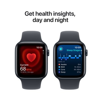 Apple Watch SE GPS Smartwatch, 44mm, Midnight Aluminum Case with Midnight Sport Band, Medium/Large (MXEK3LL/A)